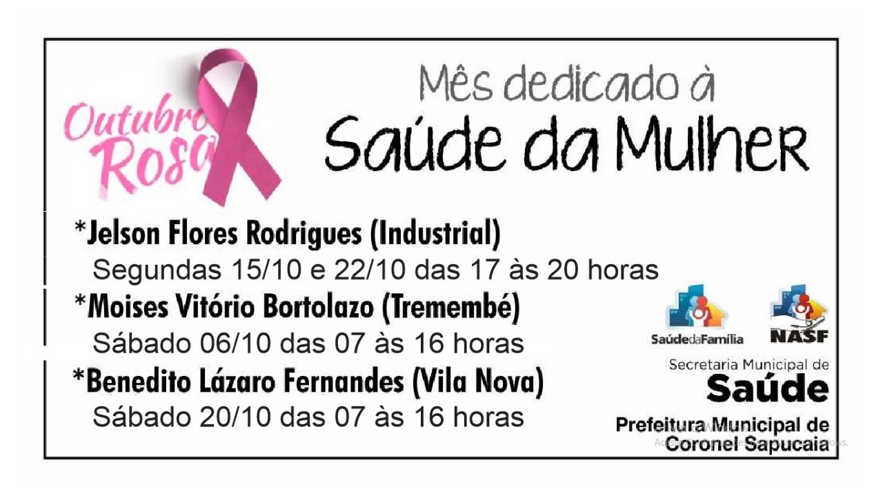 A prefeitura de Coronel Sapucaia através da Secretaria Municipal de Saúde realiza outra edição da campanha  Outubro Rosa